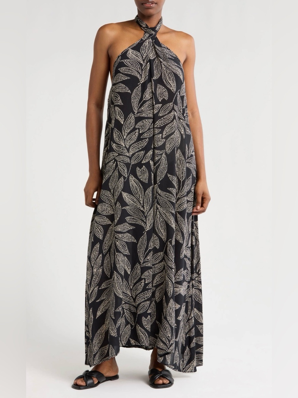Elan black & Ivory leaf maxi dress - Medium